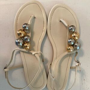 Colin Stuart Cream and Gold Sandals with Metallic Embellishments